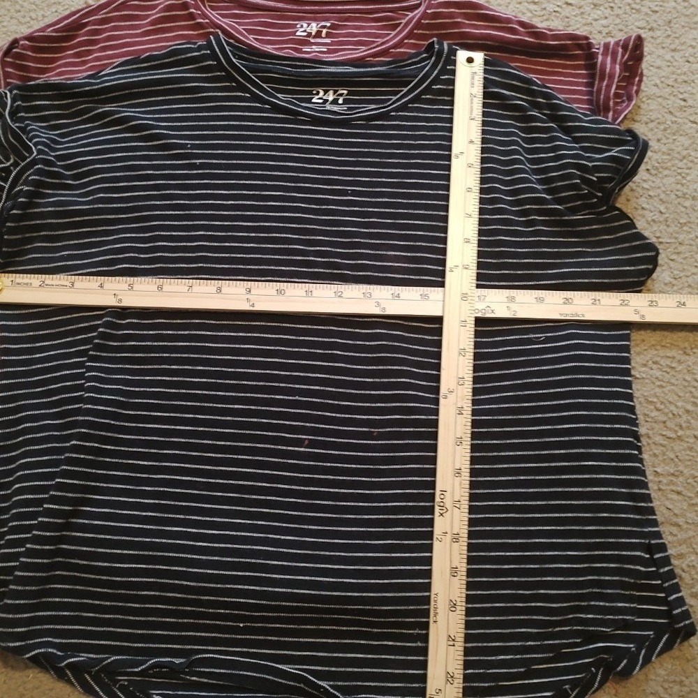 24/7 by Maurices‎ Striped 2 T Shirt's Women Black/Red White Size Large